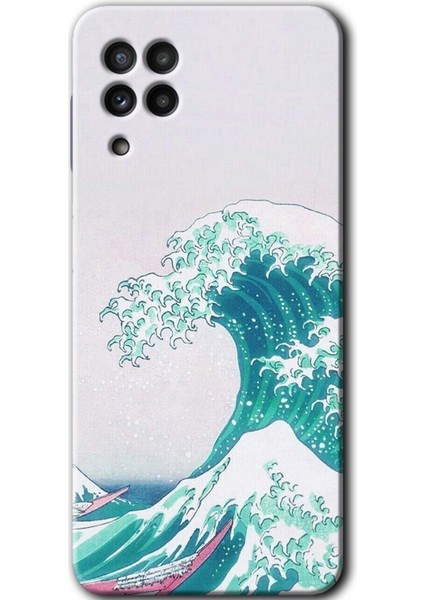Samsung Galaxy M32 Kılıf Hd Desen Baskılı Arka Kapak + Temperli Cam - Dalga