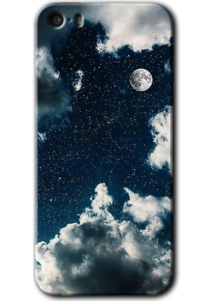 iPhone 5s Kılıf Hd Desen Baskılı Arka Kapak + Temperli Cam - Gece Gökyüzü