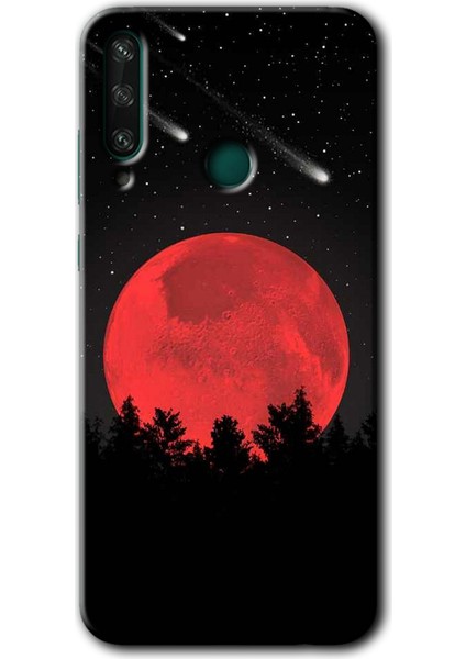 Huawei Y6P Kılıf Hd Desen Baskılı Arka Kapak + Temperli Cam - Kanlı Ay