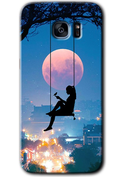 Samsung Galaxy S7 Edge Kılıf Hd Desen Baskılı Arka Kapak + Temperli Cam - Yalnız Kadın