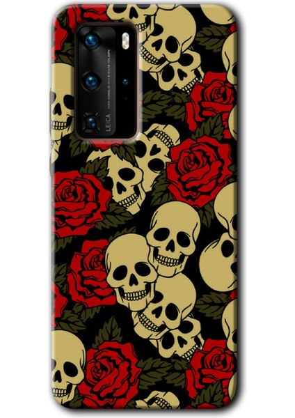 Huawei P40 Pro Kılıf Hd Desen Baskılı Arka Kapak + Temperli Cam - Kurukafa Aşk