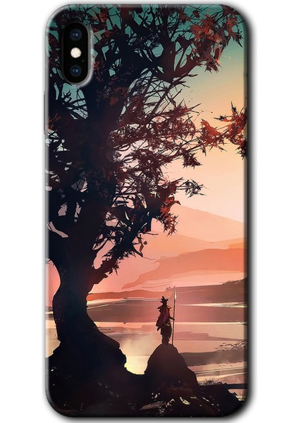 iPhone Xs Max Kılıf Hd Desen Baskılı Arka Kapak + Temperli Cam - Yalnız Savaşcı