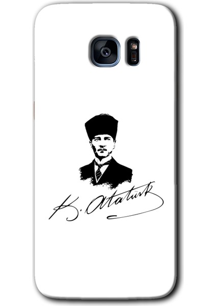 Samsung Galaxy S7 Edge Kılıf Hd Desen Baskılı Arka Kapak + Temperli Cam - Kemal Atatürk Imza