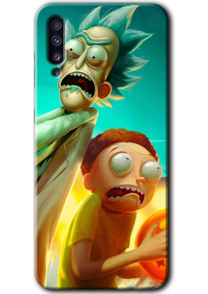Samsung Galaxy A70 Kılıf Hd Desen Baskılı Arka Kapak + Temperli Cam - Rick Morty
