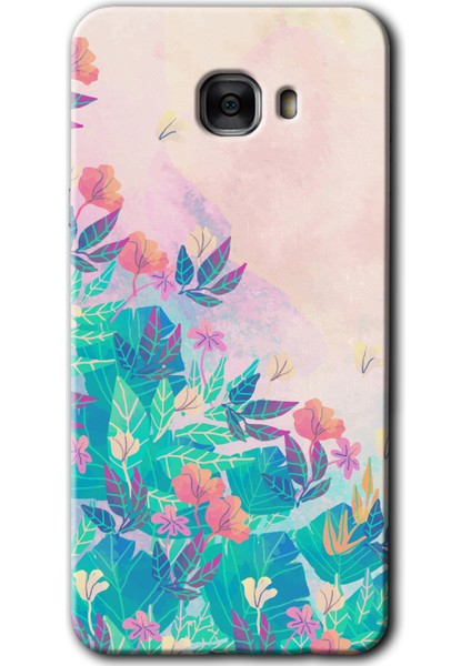 Samsung Galaxy C9 Pro Kılıf Hd Desen Baskılı Arka Kapak + Temperli Cam - Çizim Yapraklar