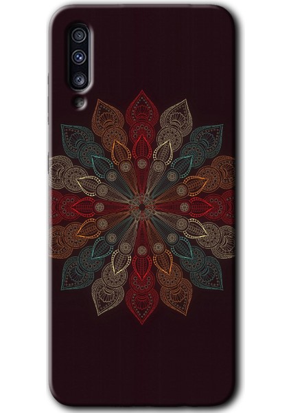 Samsung Galaxy A70S Kılıf Hd Desen Baskılı Arka Kapak + Temperli Cam - Mandala Flower Wal