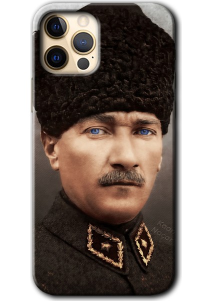 iPhone 12 Pro Max Kılıf Hd Desen Baskılı Arka Kapak + Temperli Cam - Başkomutan Atatürk