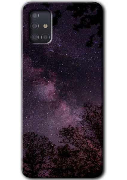 Samsung Galaxy A51 Kılıf Hd Desen Baskılı Arka Kapak + Temperli Cam - Gece Galaksi