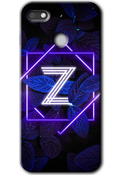 General Mobile Gm 8 Go Kılıf Hd Desen Baskılı Arka Kapak + Temperli Cam - Dark Neon Yaprak Z Harfi
