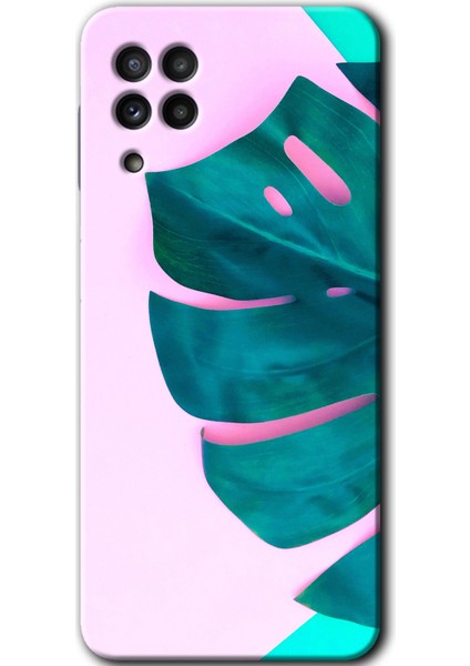 Samsung Galaxy M22 Kılıf Hd Desen Baskılı Arka Kapak + Temperli Cam - 3D Yaprak