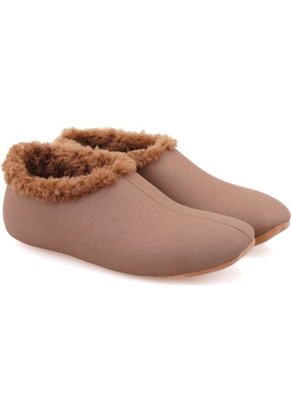 Kahve Kadın Fluffy Yünlü Patik
