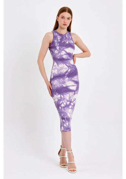 Batik Yıkamalı Mor Örme Elbise