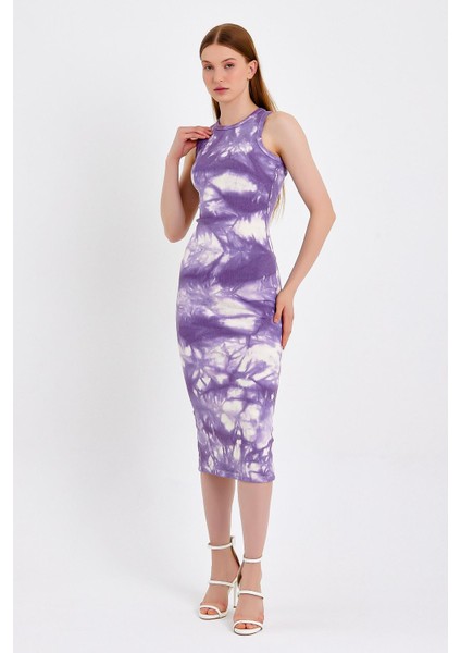 Batik Yıkamalı Mor Örme Elbise