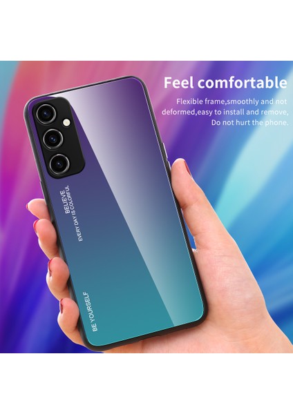 Samsung Galaxy A54 5g Için Gradyan Renkli Telefon Kılıfı, Temperli Cam + Pc + Tpu Anti-Kayma Telefon Kapağı (Yurt Dışından)