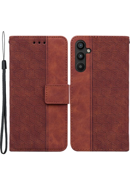 Samsung Galaxy A54 5g Bilek Kayışı Telefon Kabuğu Baskılı Geometri Desen Pus Kılıfı Pu Deri Manyetik Kapanma Stand Cüzdan (Yurt Dışından)