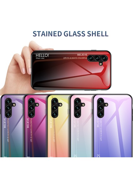 Samsung Galaxy A54 Için 5g Gradyan Renk Yumruğu Geçirmez Telefon Kılıfı Temperlenmiş Cam Sert Pc Yumuşak Tpu Anti-Drop Hibrit Kapak (Yurt Dışından)