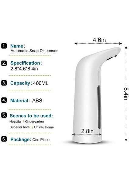 Otomatik Sabunluk, Dokunuşsuz Sabun Dağıtıcı 400 ml Sıvı Eller Serbest Kızılötesi Sensör Elektrikli Otomatik Sabunluk | Sıvı Sabunluk (Yurt Dışından) fiyatları