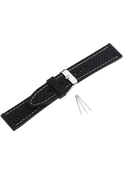Siyah 20MM 22MM 24MM Silikon Izle Kayışı Bahar Bar ile Paslanmaz Çelik Toka 20MM Beyaz Hattı (Yurt Dışından) fiyatları