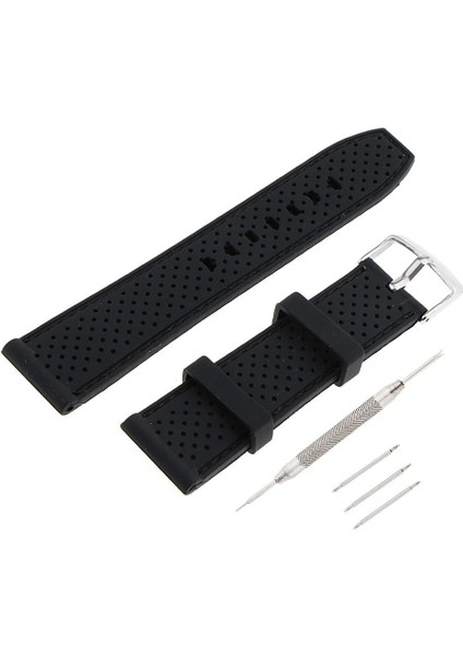 Büyüleyici Unisex Silikon Kordonlu Band Paslanmaz Çelik Toka Siyah 22MM (Yurt Dışından)