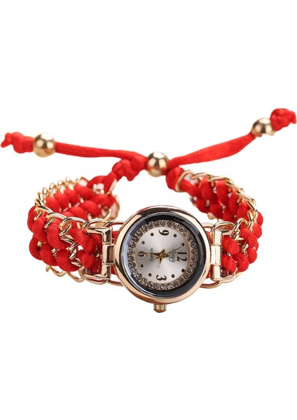 Lady Quartz Watch Luxury Strap Mücevher Sıradan Izle Kadın Analog Bilek Kırmızı (Yurt Dışından)