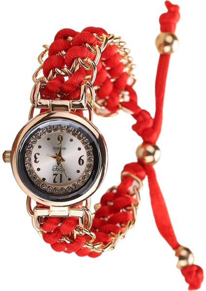 Lady Quartz Watch Luxury Strap Mücevher Sıradan Izle Kadın Analog Bilek Kırmızı (Yurt Dışından)