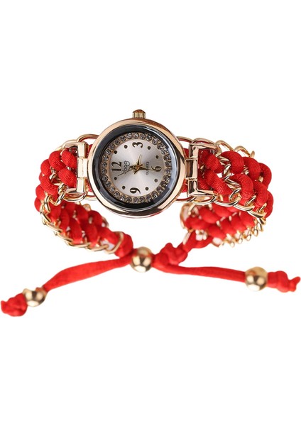 Lady Quartz Watch Luxury Strap Mücevher Sıradan Izle Kadın Analog Bilek Kırmızı (Yurt Dışından)