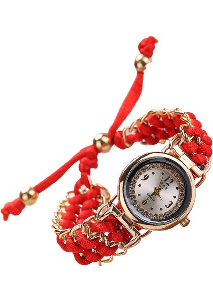 Lady Quartz Watch Luxury Strap Mücevher Sıradan Izle Kadın Analog Bilek Kırmızı (Yurt Dışından)