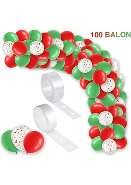 Kırmızı Yeşil Karışık Konfetili Balon Zincir Seti
