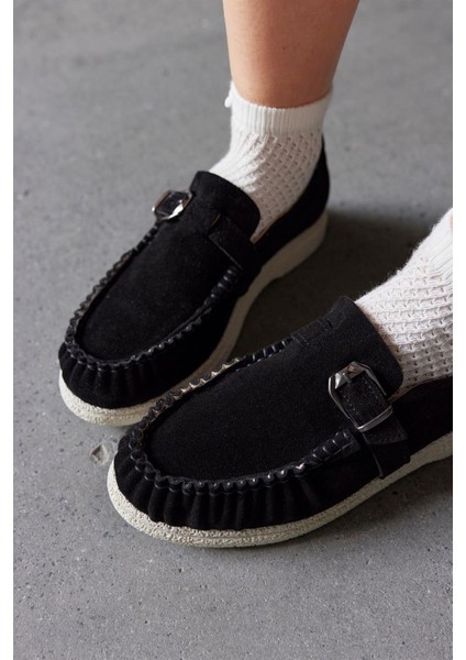Lino Siyah Süet Kadın Loafer Ayakkabı