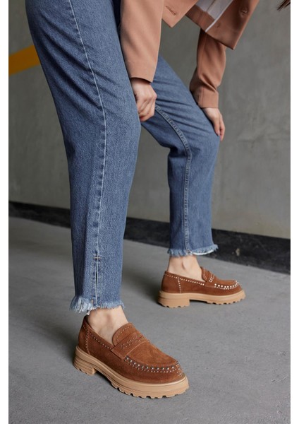 Rosy Taba Süet Troklu Kadın Loafer modelleri