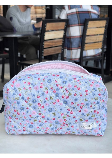 Çıtır Çiçek Desenli Makyaj Çantası - Büyük Boy
