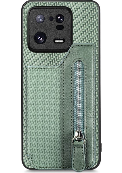 Xiaomi 13 Pro Için Karbon Fiber Fermuar Cüzdan Telefon Kılıfı (Yurt Dışından)