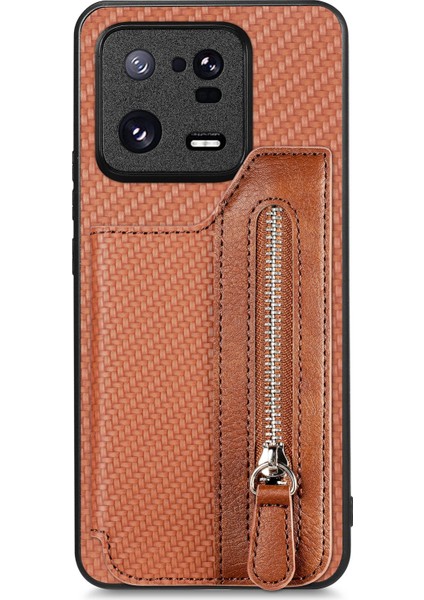 Xiaomi 13 Pro Için Karbon Fiber Fermuar Cüzdan Telefon Kılıfı (Yurt Dışından)