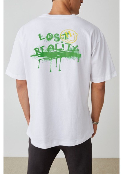 Lost Realitx Baskılı Oversize Beyaz Tshirt fiyatları