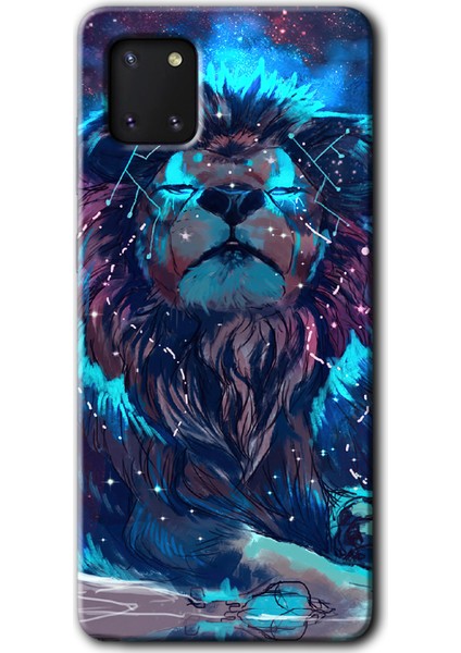 Samsung Galaxy A81 Kılıf Hd Desen Baskılı Arka Kapak + Temperli Cam - Neon Aslan