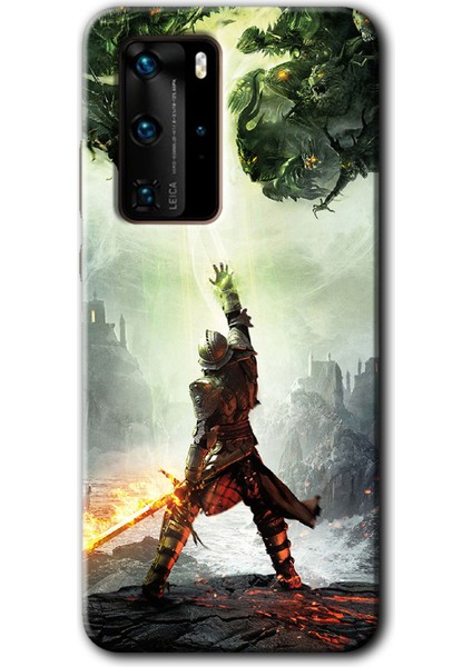 Huawei P40 Pro Kılıf Hd Desen Baskılı Arka Kapak + Temperli Cam - Dragon Hunter
