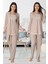 3044 Dantel Sabahlıklı Lohusa Pijama Bej 1
