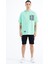 Su Yeşili Kapüşonlu Baskılı Kanguru Cepli Oversize Erkek T-shirt - 88196 3