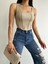 Kare Yaka Korse Görünümlü Crop Top Bluz Bej 1