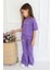 Kız Çocuk Ispanyol Paça Düz Crop Model Kısa Kollu Yazlık Basic Takım 2-5 Yaş 5