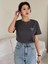 Kadın Füme Sunshine Baskılı Oversize Tişört 4