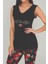 Siyah Renk Çiçek Desenli Lady 12023 Kısa Kol Kapri Pijama Takımı; 3
