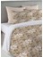Beyaz Çiçek Desen Baskılı Çift Kişilik 200X220 cm Nevresim Takımı - Kahverengi 1