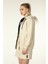 Kadın Kapüşonlu Fermuarlı Oversize Kalıp Sweatshirt Bej 4