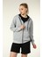 Kadın Kapüşonlu Fermuarlı Oversize Kalıp Sweatshirt Kırçıllı Gri Melanj 2
