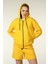 Kadın Kapüşonlu Fermuarlı Oversize Kalıp Sweatshirt Sarı 2