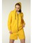 Kadın Kapüşonlu Fermuarlı Oversize Kalıp Sweatshirt Sarı 4