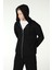 Erkek Kapüşonlu Fermuarlı Oversize Kalıp Sweatshirt Siyah 4