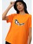 Turuncu Bisiklet Yaka Baskılı Kısa Kollu Kadın T- Shirt W50061 2