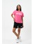 Fuşya Bisiklet Yaka Kısa Kollu Baskılı Penye Kadın T-shirt W50068 2